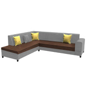 Rio 6 Seater L Shape Sofa for Living Room | Color - Brown Grey Leatherette | Left Side Sofa