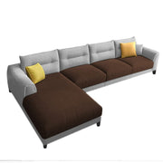 Hazer 6 Seater Sofa Set for Living Room (Brown Grey Fabric) Left Side Sofa