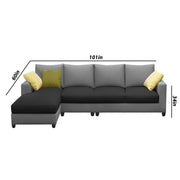 Rihan 6 Seater L Shape Sofa Set Living Room (Black Grey Fabric) Left Side Sofa