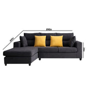 Hazer 4 Seater L Shape Sofa Set for Living Room (Black Fabric) Left Side