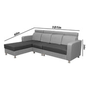 Emma RHS 6 Seater L Shape Sofa Set for Living Room (Black Grey Fabric)