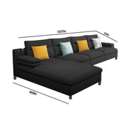 Hudson 6 Seater L Shape Sofa Set for Living Room (Black Fabric) Left Side
