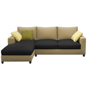 Rihan 4 Seater L Shape Sofa Set Living Room (Cream Black Fabric) Left Side Sofa