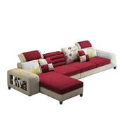 Samra 5 Seater L Shape Sofa Set for Living Room (Maroon Grey Fabric) Left Side