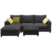 Rihan 4 Seater L Shape Sofa Set with Ottoman for Living Room (Black Fabric) Left Side Sofa