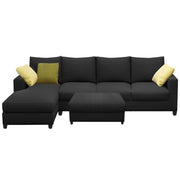 Rihan 8 Seater L Shape Sofa Set with Ottoman for Living Room (Black Fabric) Left Side Sofa