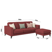 Grayon 3 Seater L Shape Convertible Sofa Set for Living Room, 3 Seater & Ottoman Modular Sectional Couch for Small Space (Grey Dark Grey Colour) Fabric