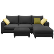 Rihan 4 Seater L Shape Sofa Set with Ottoman for Living Room (Black Fabric) Right Side Sofa