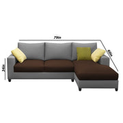 Rihan 4 Seater L Shape Sofa Set with Ottoman for Living Room (Brown Grey Fabric) Right Side Sofa