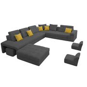 Casaling Urban Modern U-Shaped Sectional Sofa Set with Storage | 9 Seater Sofa Couch with Ottoman | Wooden Frame | Premium Colour Fabric | for Living Room & Guest Hall in (Black Colour)