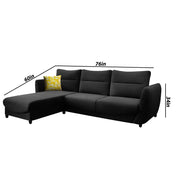 Stella LHS 4 Seater L Shape Sofa Set for Living Room (Black) Premium Velvet Fabric Sofa