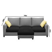 Rihan 3 Seater Sofa Set with Ottoman Living Room (Black Grey Fabric)