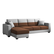 Aden LHS 6 Seater L Shape Sofa Set with 2 Puffy for Living Room (Brown Grey Colour Fabric) Premium Fabric Sofa Set for Living Room