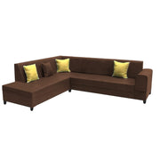 Rio 6 Seater L Shape Sofa for Living Room | Color - Brown Leatherette | Left Side Sofa