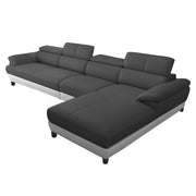 Amok 6 Seater L Shape Sofa Set for Living Room (Black Grey Leathertte) Right Side