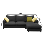 Rihan 4 Seater L Shape Sofa Set with Ottoman for Living Room (Black Fabric) Right Side Sofa