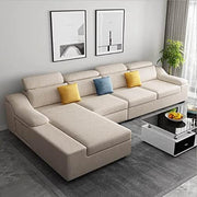 Jayden 4 Seater L Shape Sofa Set for Living Room (Cream Fabric) Left Side