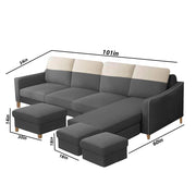 Alyona RHS 8 Seater L Shape Sofa Set for Living Room with Puffy (Grey Fabric)