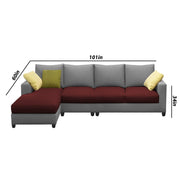 Rihan 6 Seater L Shape Sofa Set Living Room (Maroon Grey Fabric) Left Side Sofa