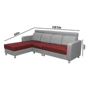 Emma RHS 6 Seater L Shape Sofa Set for Living Room (Maroon Grey Fabric)
