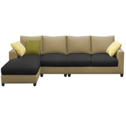 Rihan 6 Seater L Shape Sofa Set Living Room (Cream Black Fabric) Left Side Sofa