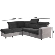 Nanzy 4 Seater L Shape Sofa Set for Living Room | Colour (Black Grey) Left Side