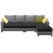 Rihan 6 Seater L Shape Sofa Set Living Room (Black Grey Fabric) Right Side Sofa