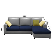 Rihan 4 Seater L Shape Sofa Set with Ottoman for Living Room (Blue Grey Fabric) Right Side Sofa