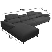 Amok 6 Seater L Shape Sofa Set for Living Room (Black Leathertte) Left Side