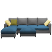 Rihan 8 Seater L Shape Sofa Set with Ottoman for Living Room (Turquise Grey Fabric) Left Side Sofa