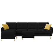 Lizel LHS 6 Seater L Shape Sofa Set with Center Table for Living Room (Black Fabric) Premium Velvet Fabric Sofa
