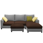 Rihan 4 Seater L Shape Sofa Set with Ottoman for Living Room (Brown Grey Fabric) Right Side Sofa