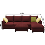 Rihan 8 Seater L Shape Sofa Set with Ottoman for Living Room (Maroon Fabric) Right Side Sofa