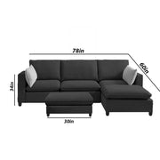 Amberlin 4 Seater Interchangeable L Shape Sofa with Ottoman for Living Room (Black)