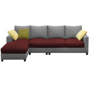 Rihan 6 Seater L Shape Sofa Set Living Room (Maroon Grey Fabric) Left Side Sofa