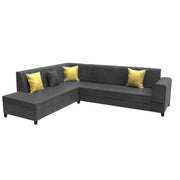Rio 6 Seater L Shape Sofa for Living Room | Color - Black Leatherette | Left Side Sofa
