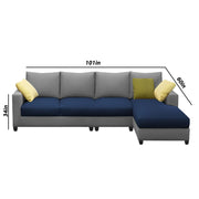 Rihan 6 Seater L Shape Sofa Set Living Room (Blue Grey Fabric) Right Side Sofa