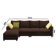 Rihan 6 Seater L Shape Sofa Set Living Room (Brown Fabric) Left Side Sofa