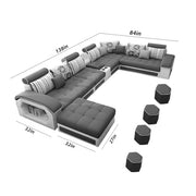 Casaliving Yamir Modern U-Shaped Sectional Sofa Set with Storage, 9 Seater, Sofa Couch with 4 Puffy for Hall Guest Room (Blue & Grey) Premium Fabric Sofa Set