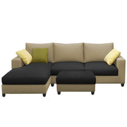 Rihan 4 Seater L Shape Sofa Set with Ottoman for Living Room (Cream Black Fabric) Left Side Sofa