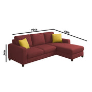 Casaliving Rolando 4 Seater L Shape Sofa Set with 2 Puffy for Living Room (Maroon) Right Side Sofa Set for Living Room | Hall| Office Room