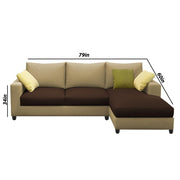 Rihan 4 Seater L Shape Sofa Set Living Room (Cream Brown Fabric) Right Side Sofa