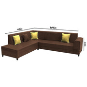 Rio 6 Seater L Shape Sofa for Living Room | Color - Brown Leatherette | Left Side Sofa
