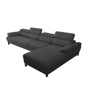 Amok 6 Seater L Shape Sofa Set for Living Room (Black Leathertte) Right Side