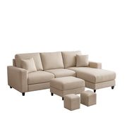 Casaliving Rolando RHS 4 Seater L Shape Sofa with 2 Puffy Set for Living Room | Sofa Set for Living Room (4S RHS - Ottoman, Cream Premium Fabric)