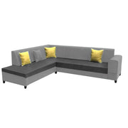 Rio 6 Seater L Shape Sofa for Living Room | Color - Black Grey Leatherette | Left Side Sofa