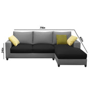 Rihan 4 Seater L Shape Sofa Set Living Room (Black Grey Fabric) Right Side Sofa