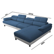 Amok 6 Seater L Shape Sofa Set for Living Room (Blue Grey Leathertte) Right Side