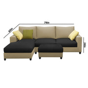 Rihan 4 Seater L Shape Sofa Set with Ottoman for Living Room (Cream Black Fabric) Left Side Sofa
