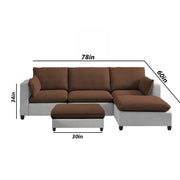 Amberlin 4 Seater Interchangeable L Shape Sofa with Ottoman for Living Room (Brown Grey)